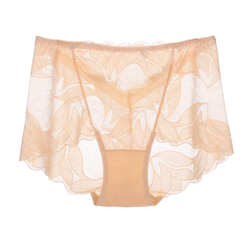 Sexy Lace Large Size Ladies' Underwear Hollow-out Mid-high Waist Briefs Plump Girls Cotton Base Shorts