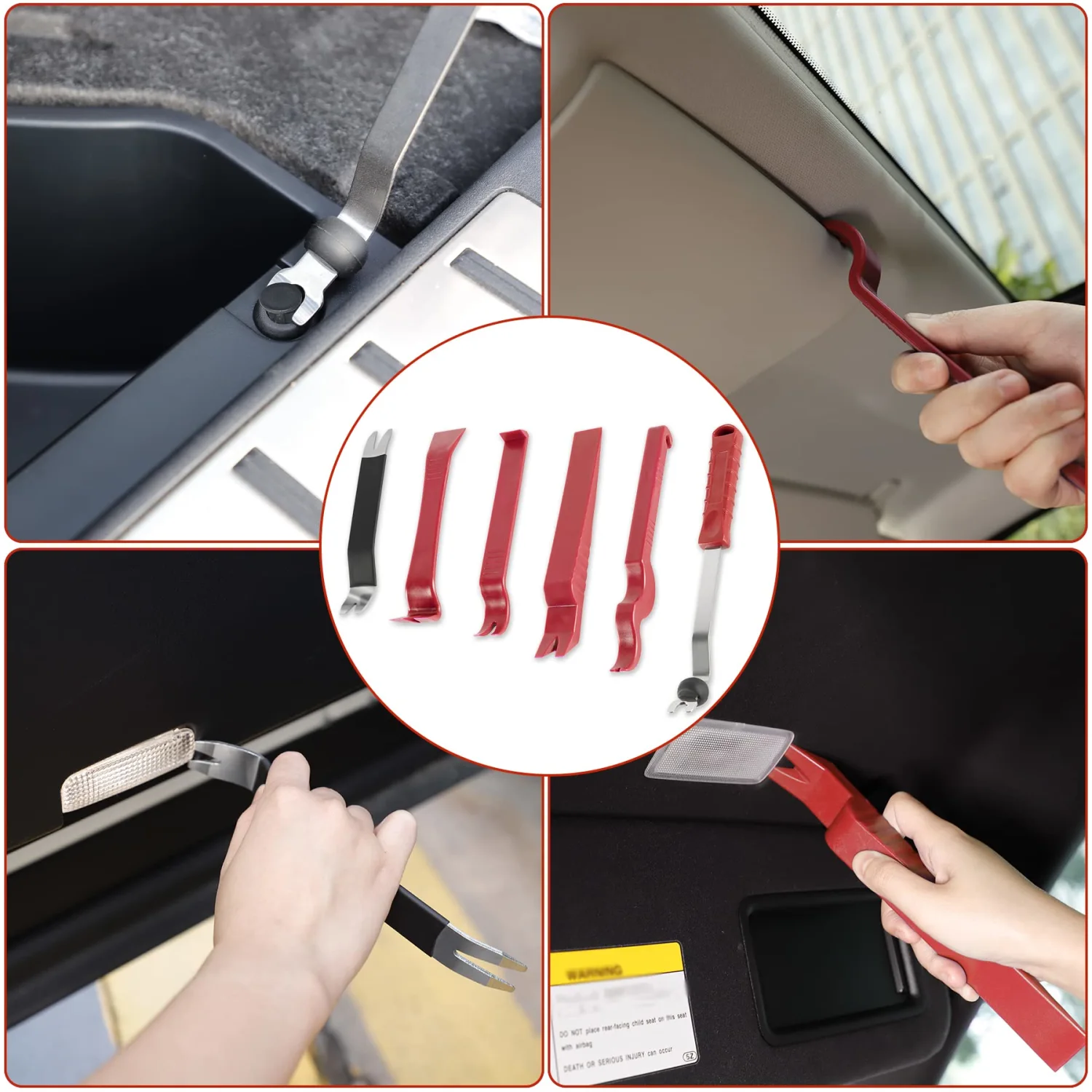 LivTee Auto Trim Removal Tool Kit, Clip Fastener Remover Pry Tools Set,100 Pcs Bumper Retainer Clips Car Plastic Rivets Fasteners Push Retainer Kit with 6 Pcs Storage Removal Tool, Red