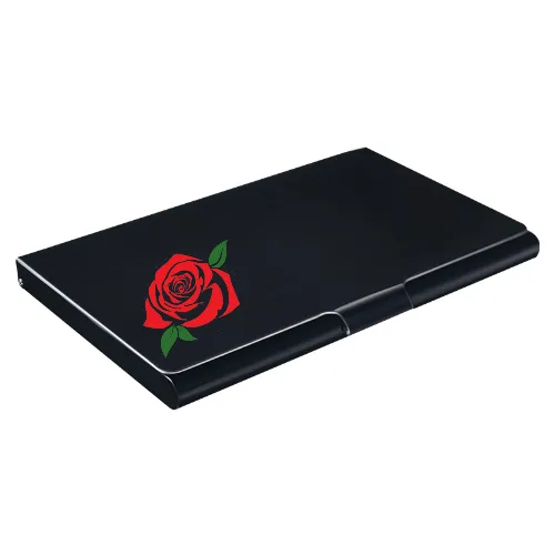 Metal Titanium Red Rose Business Card Holder