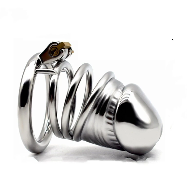 Stainless Steel Men's Chastity Device Silver Metal Bird Cage Opening Convenient Lock Props