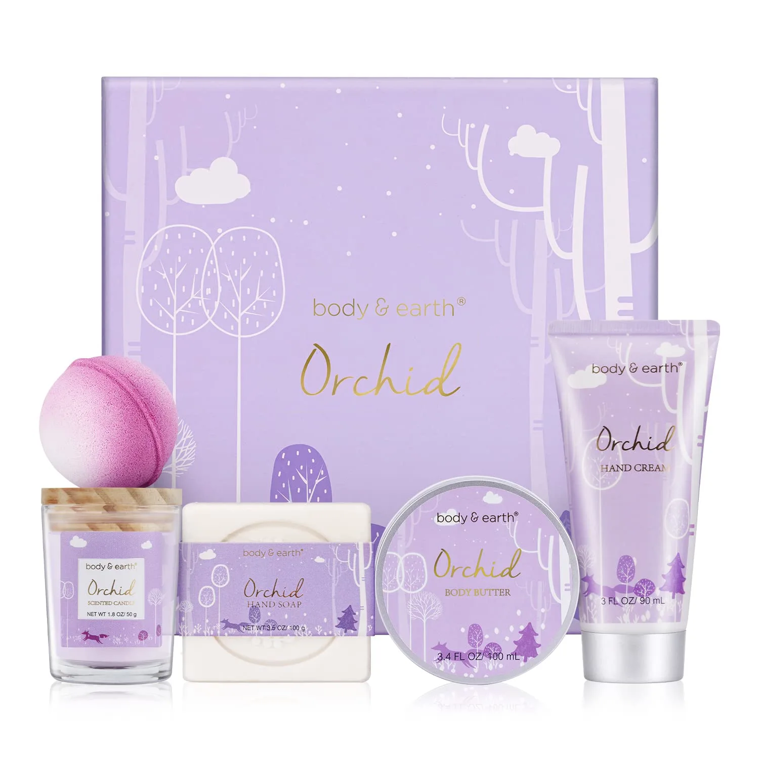 Bath Spa Gifts for Women - Gift Set for Women, Body & Earth 5 Pcs Bath Set with Orchid Spa Bath Set, Birthday Gift for Women, Spa Gift Box, Self Care Gifts