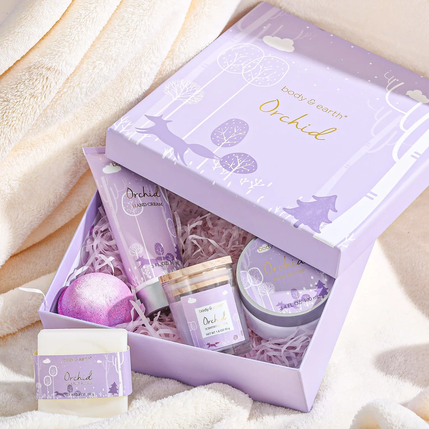 Bath Spa Gifts for Women - Gift Set for Women, Body & Earth 5 Pcs Bath Set with Orchid Spa Bath Set, Birthday Gift for Women, Spa Gift Box, Self Care Gifts