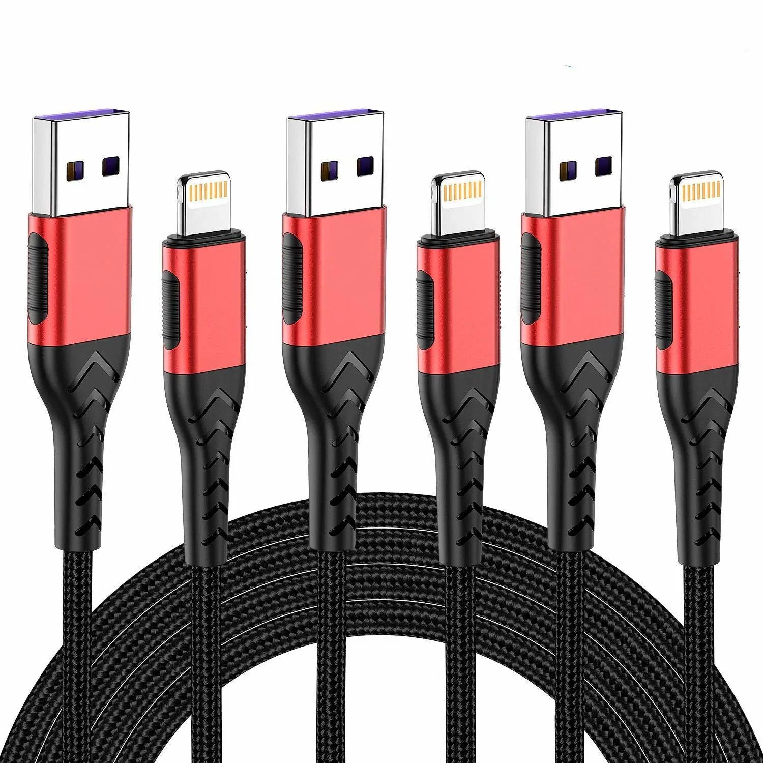 iPhone Charger, [Apple MFi Certified] 3Pack 1FT USB A Cable for Fast Charger Cable, Durable iPhone Charging Cord Compatible with iPhone Xs Max/XS/XR/X/8/7/6S/6/Plus/SE/iPad(Red)