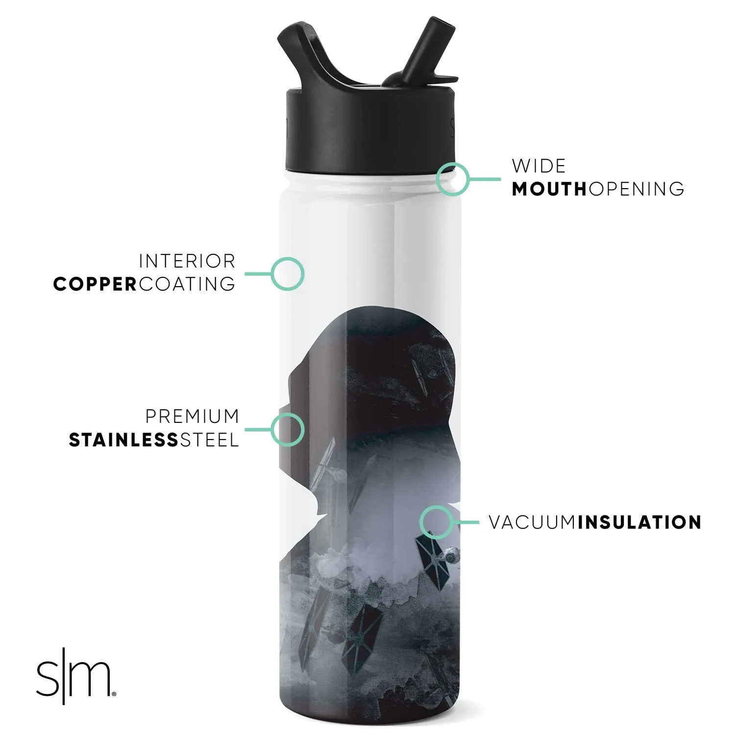 Simple Modern Star Wars Water Bottle with Straw Lid Vacuum Insulated Stainless Steel Metal Thermos | Gifts for Women Men Reusable Leak Proof Flask | Summit Collection | 22oz Vader Nation