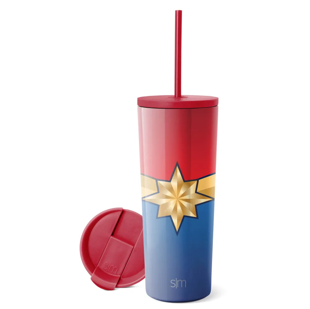 Simple Modern Marvel Captain Marvel Insulated Tumbler Cup with Flip Lid and Straw Lid | Gifts for Women Men Reusable Stainless Steel Water Bottle Travel Mug | Classic Collection | 24oz Captain Marvel