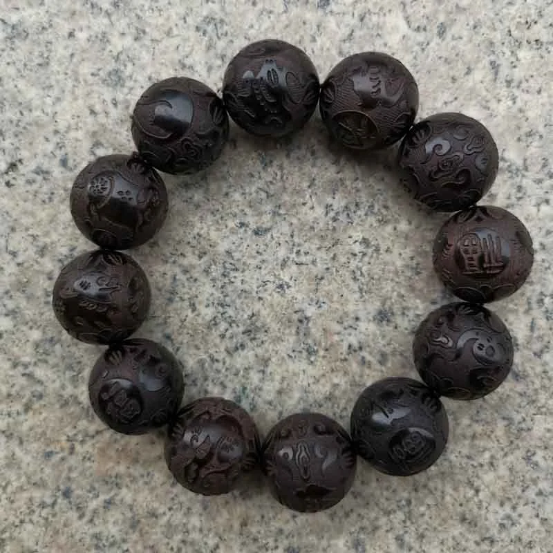 Black  Purple Light Sandalwood Carving Bracelet