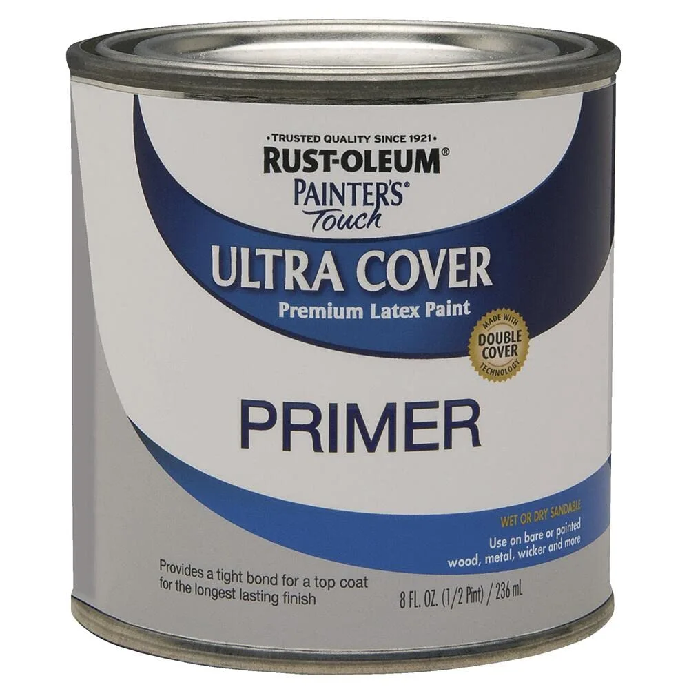 Rust-Oleum Brush On Paint 1980730 Painter's Touch Latex, Half Pint, Flat Gray Primer, 8 Fl Oz (Pack of 1)