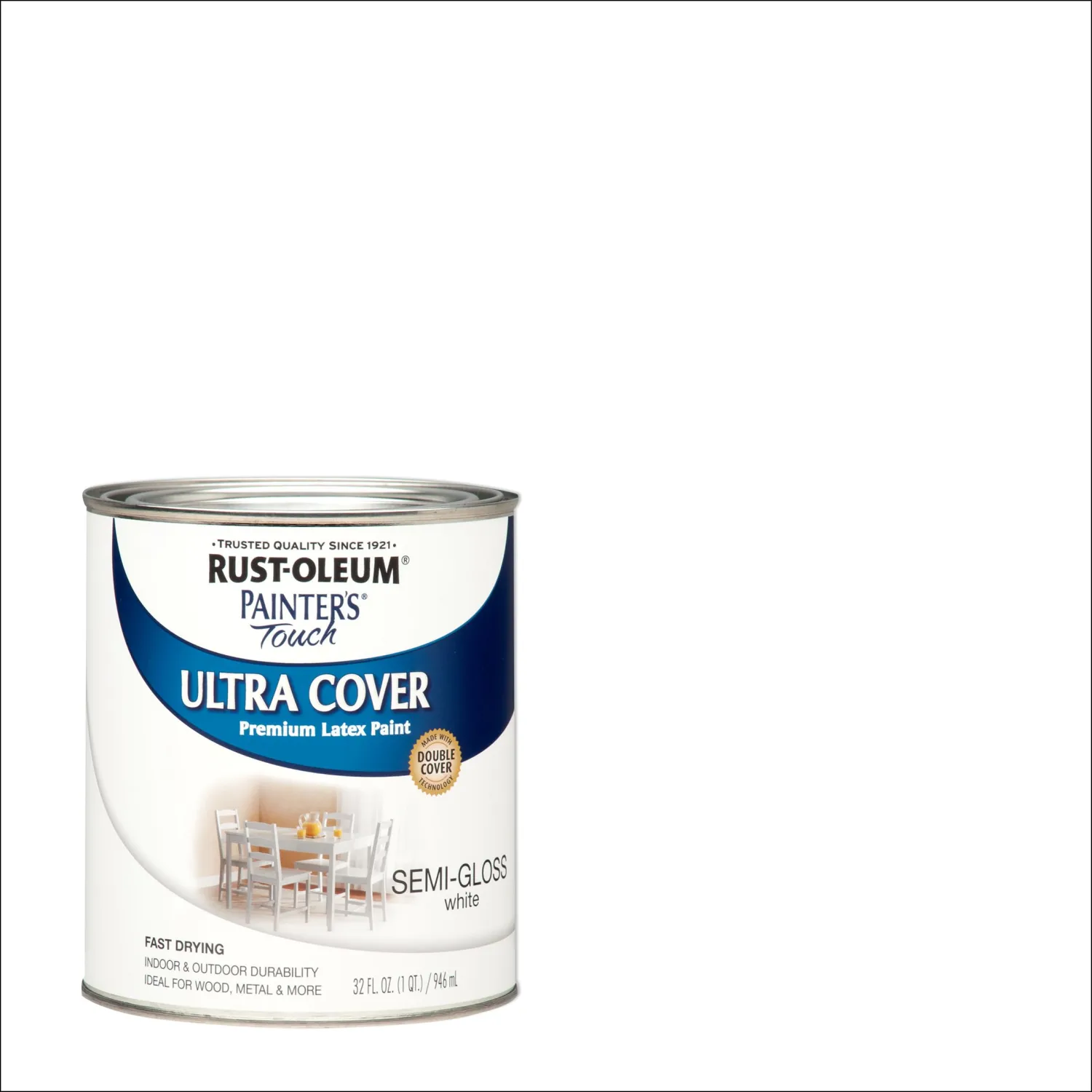 Rust-Oleum 1993502 Painter's Touch Ultra Cover Multi-Purpose Brush-On Paint, 1 Quart, Semi-Gloss White