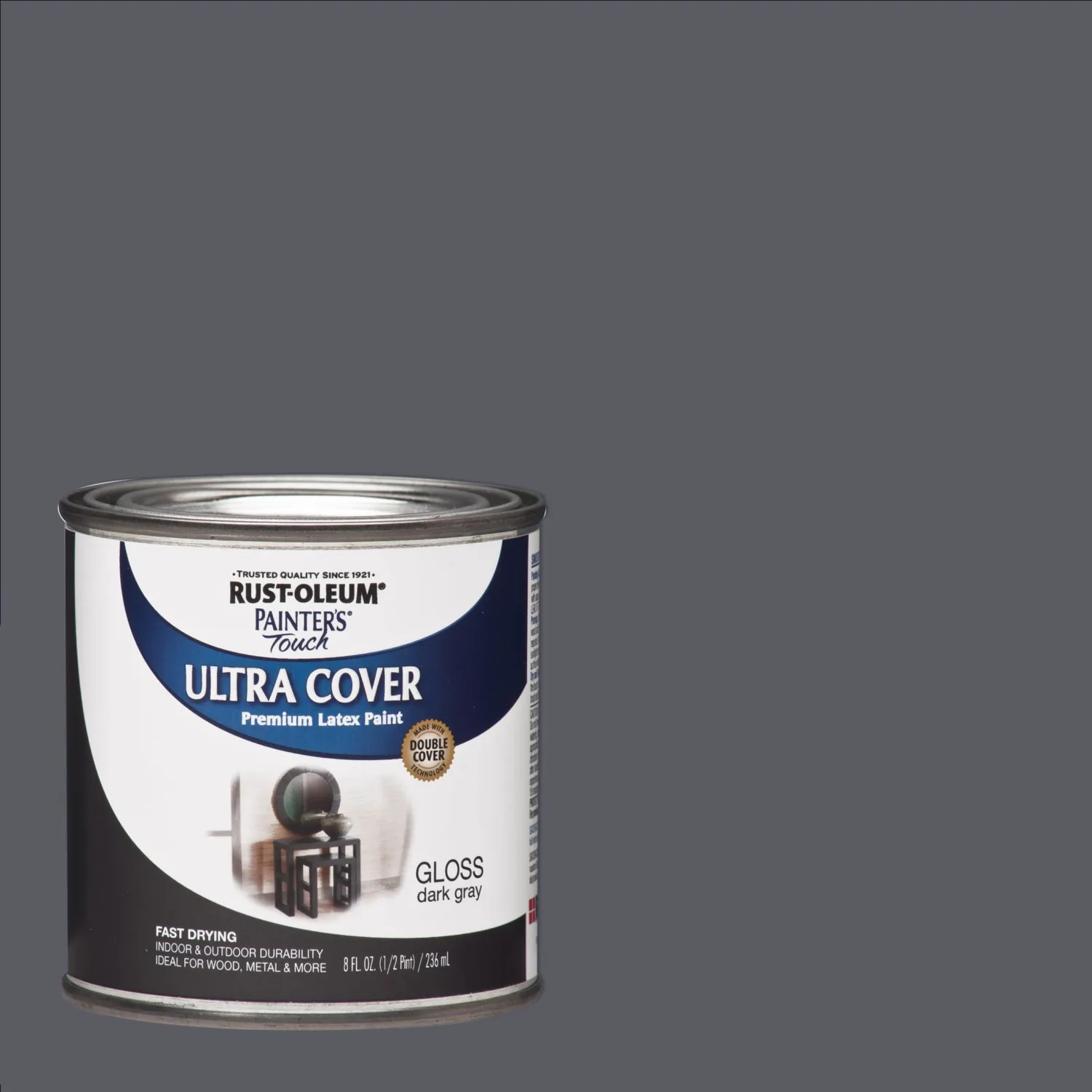 Rust-Oleum 1986730 Brush Painter's Touch Ultra-Cover Multi-Purpose Enamel Paint, 1/2 Pt Can, 8 Fl Oz (Pack of 1), Gloss Dark Gray