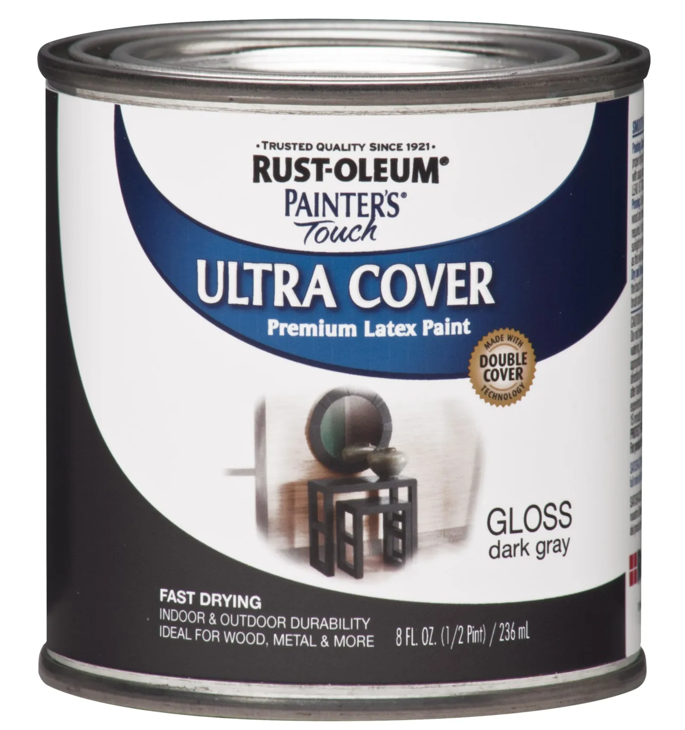 Rust-Oleum 1986730 Brush Painter's Touch Ultra-Cover Multi-Purpose Enamel Paint, 1/2 Pt Can, 8 Fl Oz (Pack of 1), Gloss Dark Gray
