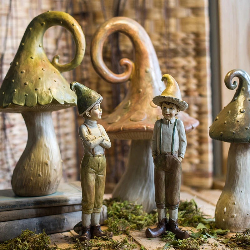 Forest Mushroom Boy Resin Ornament Sculpture