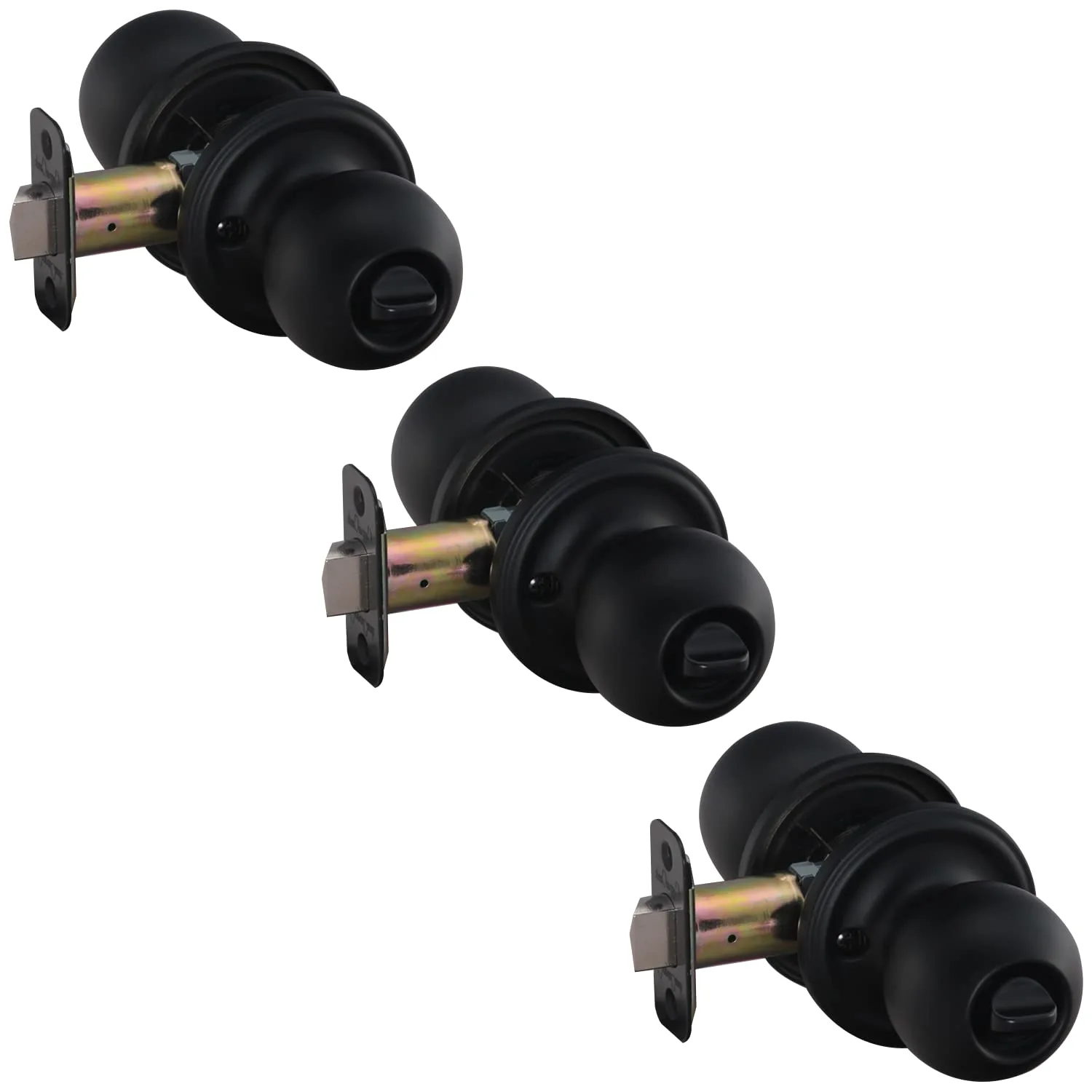 Copper Creek BK2030BC-3 Ball Door Knob, Privacy Function, 3 Pack, Black