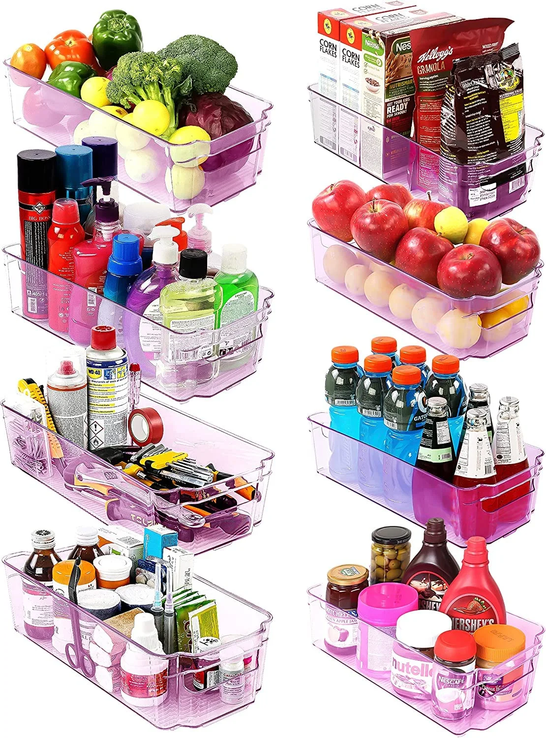 Utopia Home Fridge Organizers and Storage Clear - Set of 16 (8 Large & 8 Medium) Refrigerator Organizer Bins - Kitchen Organization - BPA Free Panrty Organizers and Storage (Pink)