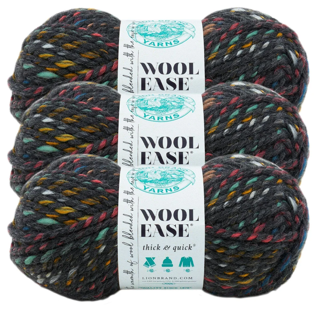 Lion Brand Yarn Wool-Ease Thick & Quick Yarn, Soft and Bulky Yarn for Knitting, Crocheting, and Crafting, 3 Pack, Bedrock