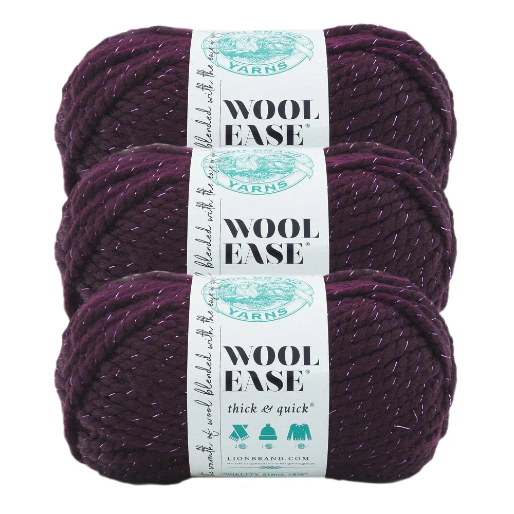 Lion Brand Yarn Wool-Ease Thick & Quick Yarn, Soft and Bulky Yarn for Knitting, Crocheting, and Crafting, 3 Pack, Galaxy