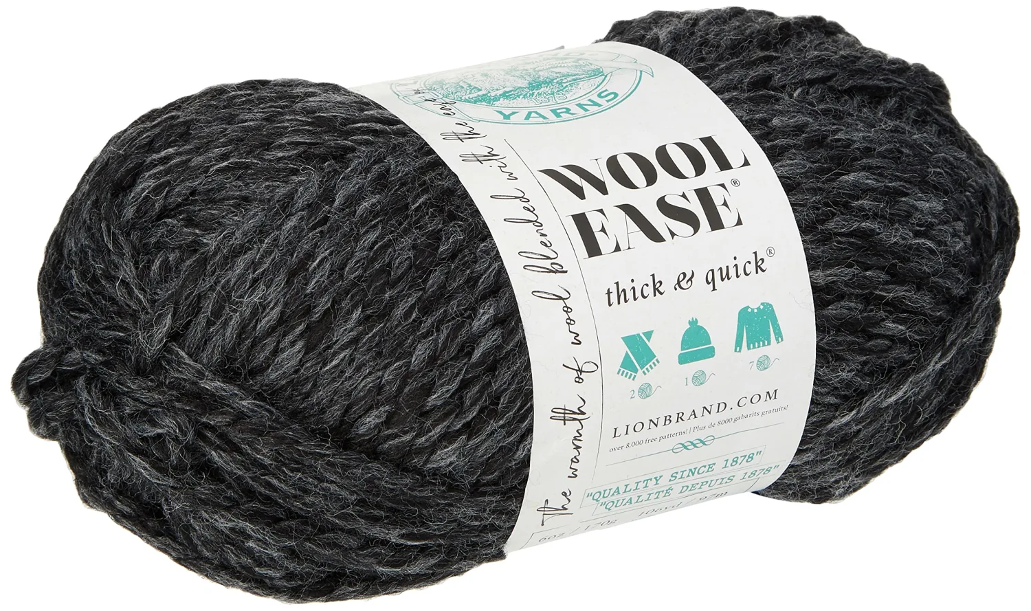 Lion  640-149 Wool-Ease Thick & Quick Yarn , 97 Meters, Charcoal