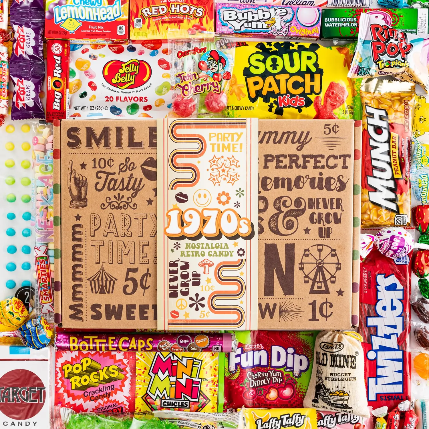 VINTAGE CANDY CO. 1970s RETRO GIFT BOX - 70s Nostalgia Candies - Flashback SEVENTIES Fun Gag Gift Basket - PERFECT '70s Candies For Adults, College Students, Men or Women, Kids, Teens