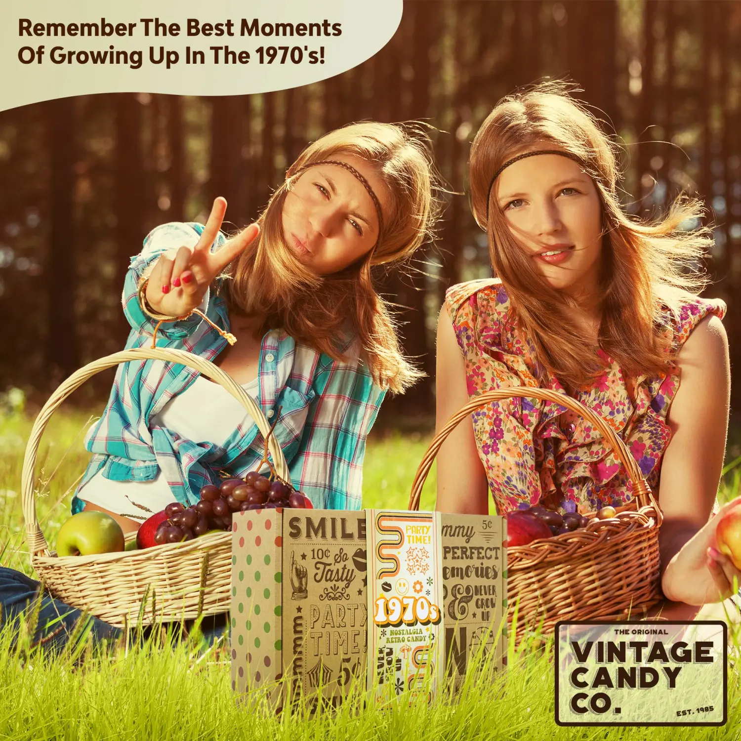 VINTAGE CANDY CO. 1970s RETRO GIFT BOX - 70s Nostalgia Candies - Flashback SEVENTIES Fun Gag Gift Basket - PERFECT '70s Candies For Adults, College Students, Men or Women, Kids, Teens