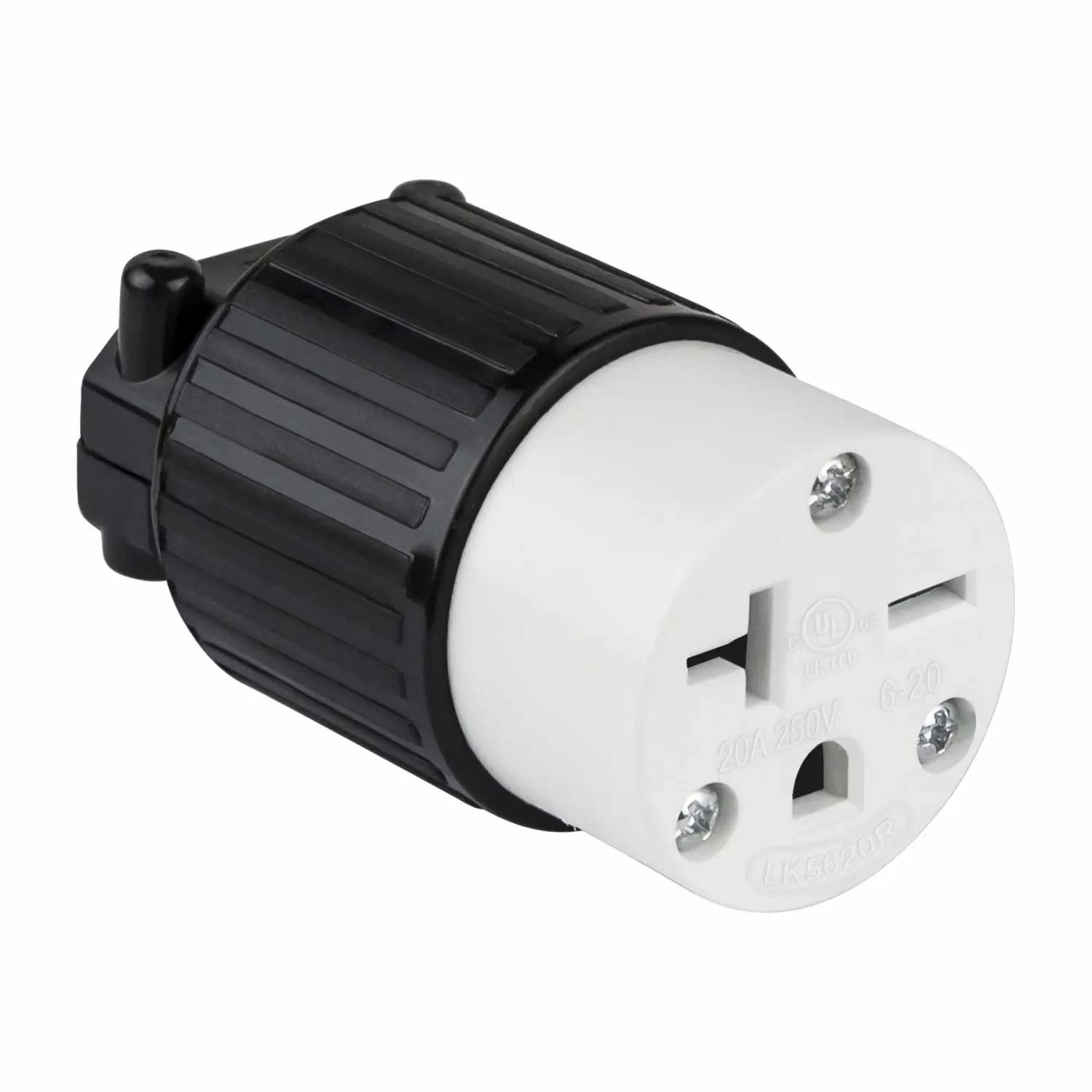 ENERLITES NEMA 6-20R Straight Blade Connector, Female Plug Replacement Cord Outlet, 20 Amp, 250 Volt, 2 Pole, 3 Wire Grounding, Industrial Grade, Heavy Duty, UL Listed, 66231-BK, Black