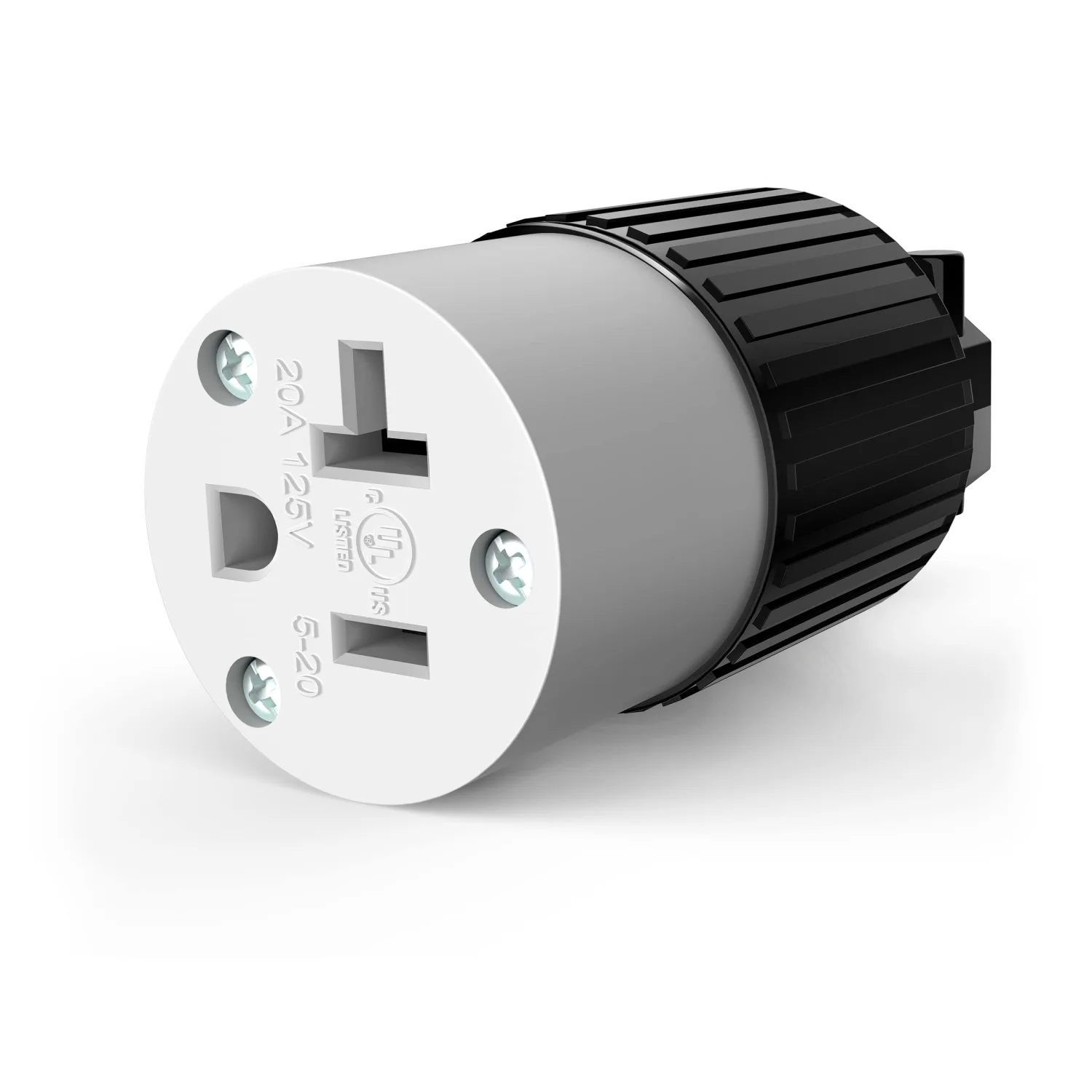 ENERLITES NEMA 5-20R Straight Blade Connector, Female Plug Replacement Cord Outlet, 20 Amp, 125 Volt, 2 Pole, 3 Wire Grounding, Industrial Grade, Heavy Duty, UL Listed, 66211-BK, Black