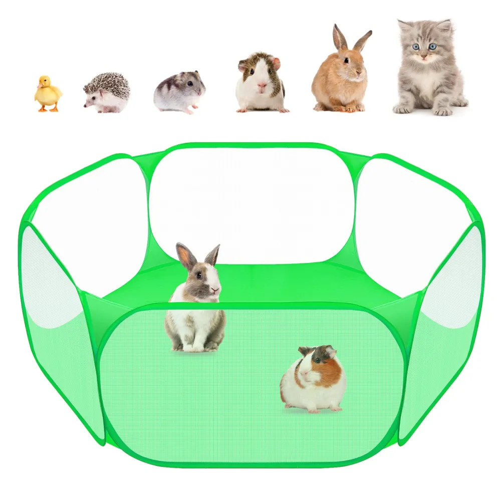 Small Animals C&C Cage Tent, Breathable & Transparent Pet Playpen Pop Open Outdoor/Indoor Exercise Fence, Portable Yard Fence for Guinea Pig, Rabbits, Hamster, Chinchillas and Hedgehogs