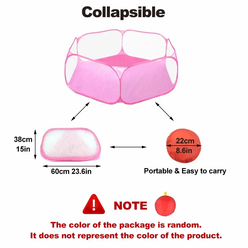 Small Animals C&C Cage Tent, Breathable & Transparent Pet Playpen Pop Open Outdoor/Indoor Exercise Fence, Portable Yard Fence for Guinea Pig, Rabbits, Hamster, Chinchillas and Hedgehogs (Pink)