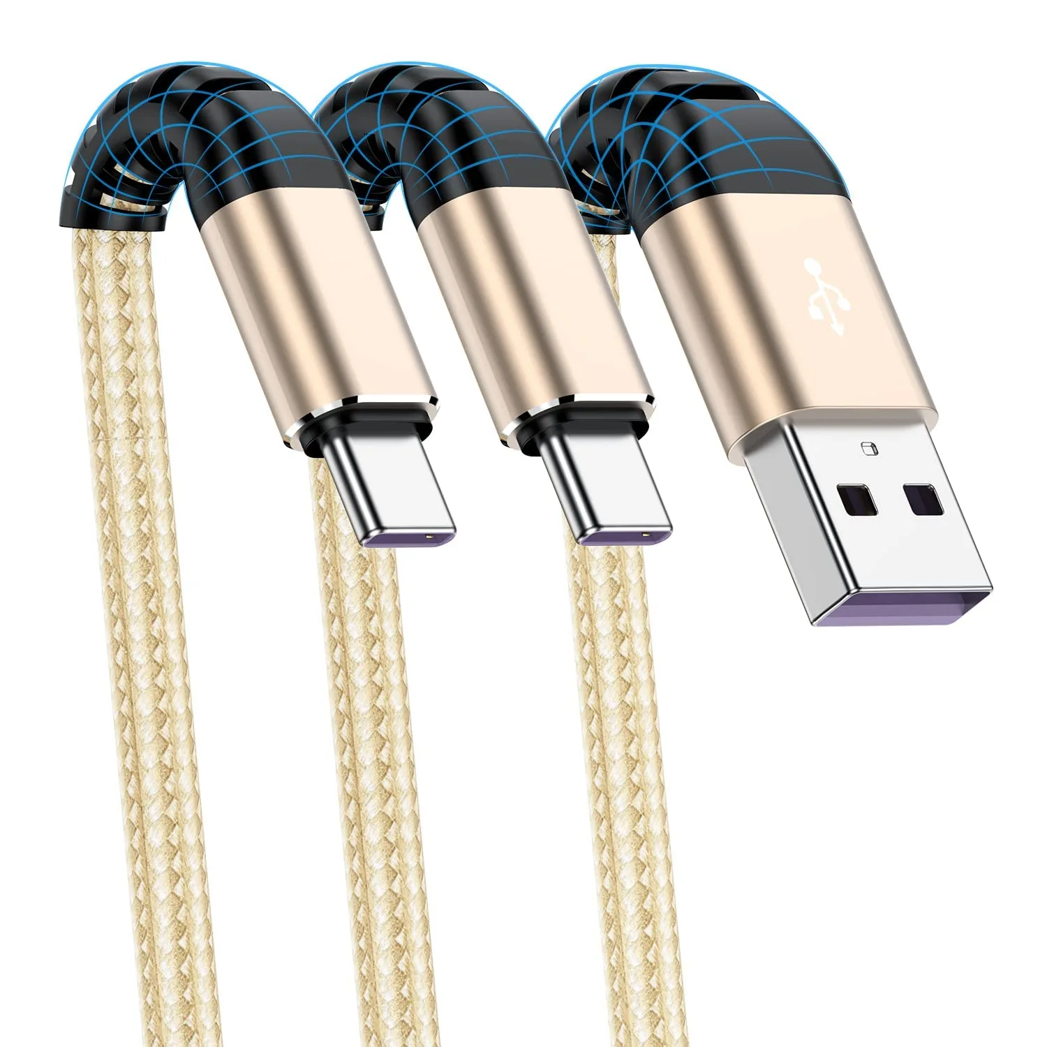 Cabepow USB A to Type C Cable, (2Pack) 10 ft Extra Long Fast Charging 10 Feet USB Type C Cord for Samsung Galaxy A10/A20/A51/S10/S9/S8, 10 Foot Type C Charger Premium Nylon Braided USB Cable -Gold