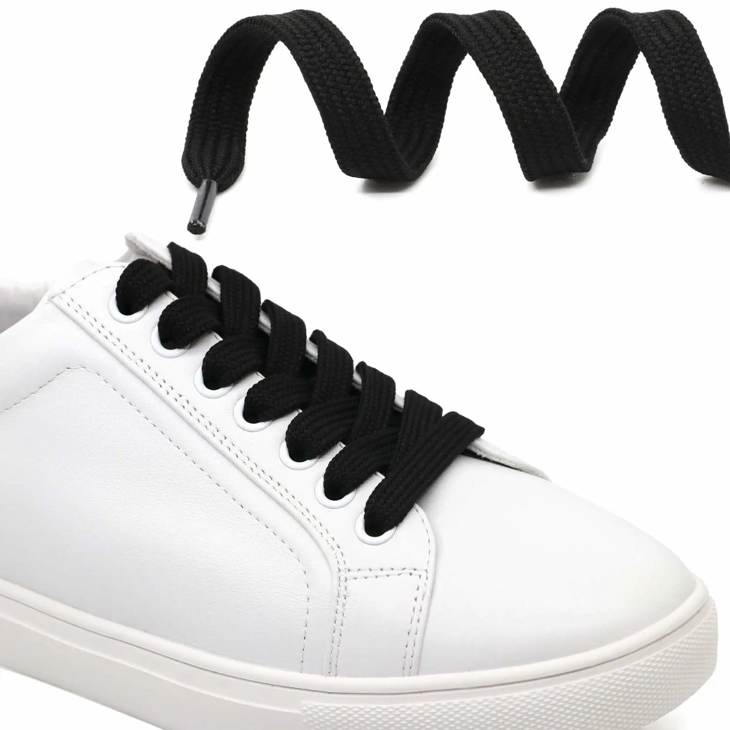 DELELE Solid Flat Shoe Laces: Hollow Thick Shoelaces for Sneakers 2 Pair