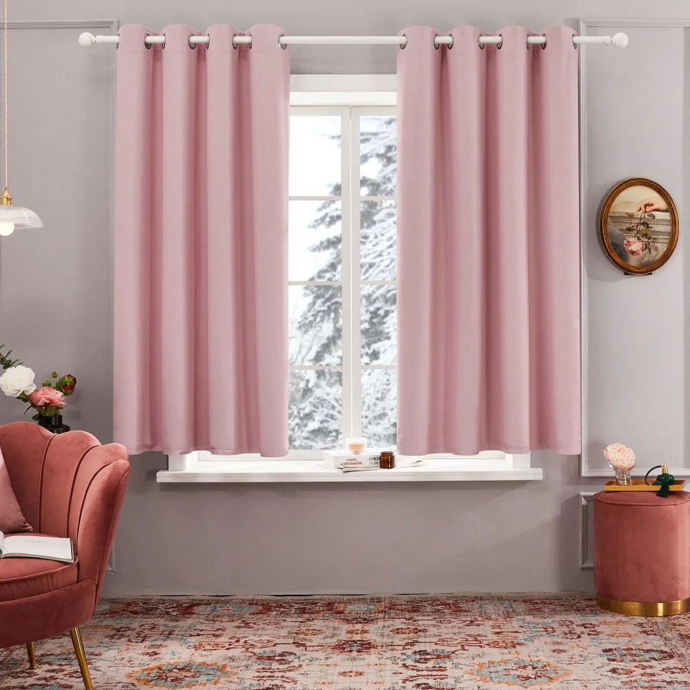 Deconovo 100% Blackout Curtains with 3 Pass, Energy Efficient Thermal Insulated Coating Bedroom Curtains, Faux Linen Room Darkening Curtains for Living Room (Pink, 52x54 Inch, 2 Panels)