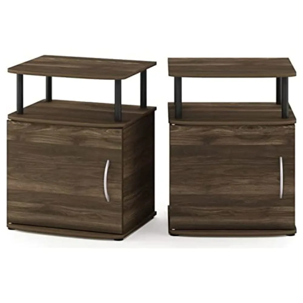 Furinno JAYA End Side Sofa Table/Nightstand with Door, 2-Pack, PVC Tubes, Columbia Walnut/Black