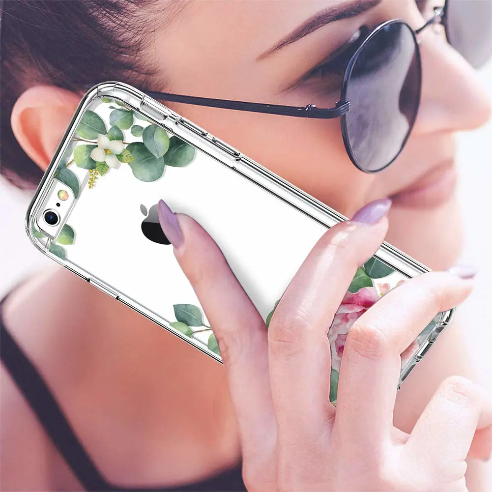 GiiKa iPhone 6 6s Case with Screen Protector, Clear Heavy Duty Protective Case Floral Girls Women Shockproof Hard PC Back Case with Slim TPU Bumper Cover Phone Case for iPhone 6s, Camellia
