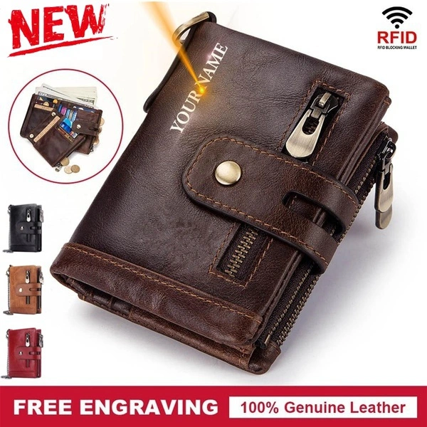 2023New Fashion Men RFID Wallet Genuine Leather Multifunction Flip Purse Cash ID Card Holders Male Walet Pocket