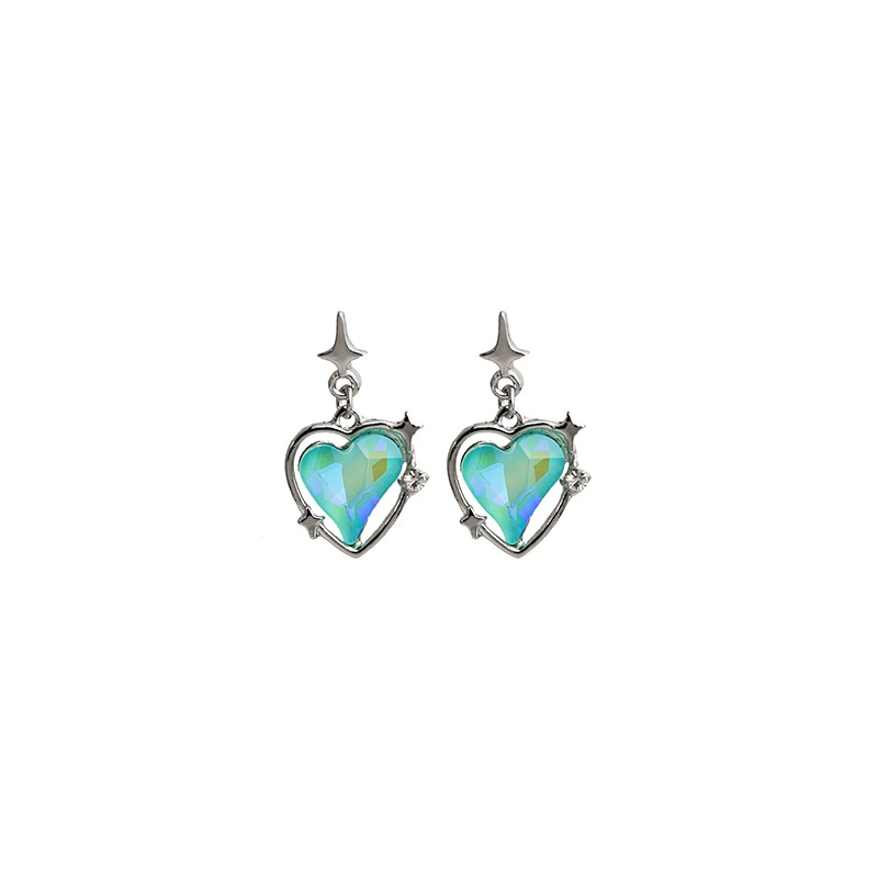 Japan And South Korea Super Flash Blue Diamond Hollow Love Earrings