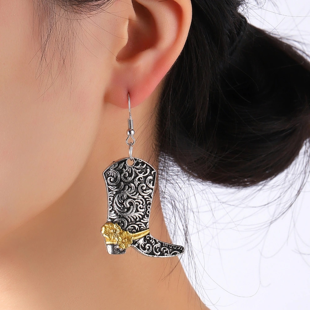 Personalized Retro Western Rose Boots Metal Alloy Earrings