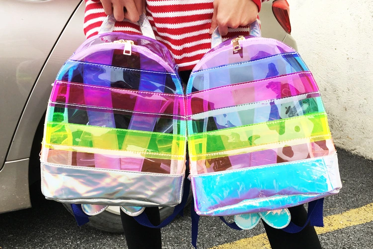 striped pvc rainbow backpack