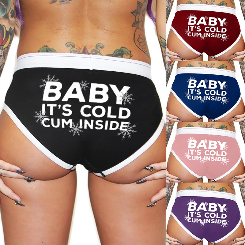 New Women's Fashion Baby Its Cold Cum Inside Letter Printed Panties Funny Short Gift Booty Shorts Womens Underwear Underpants