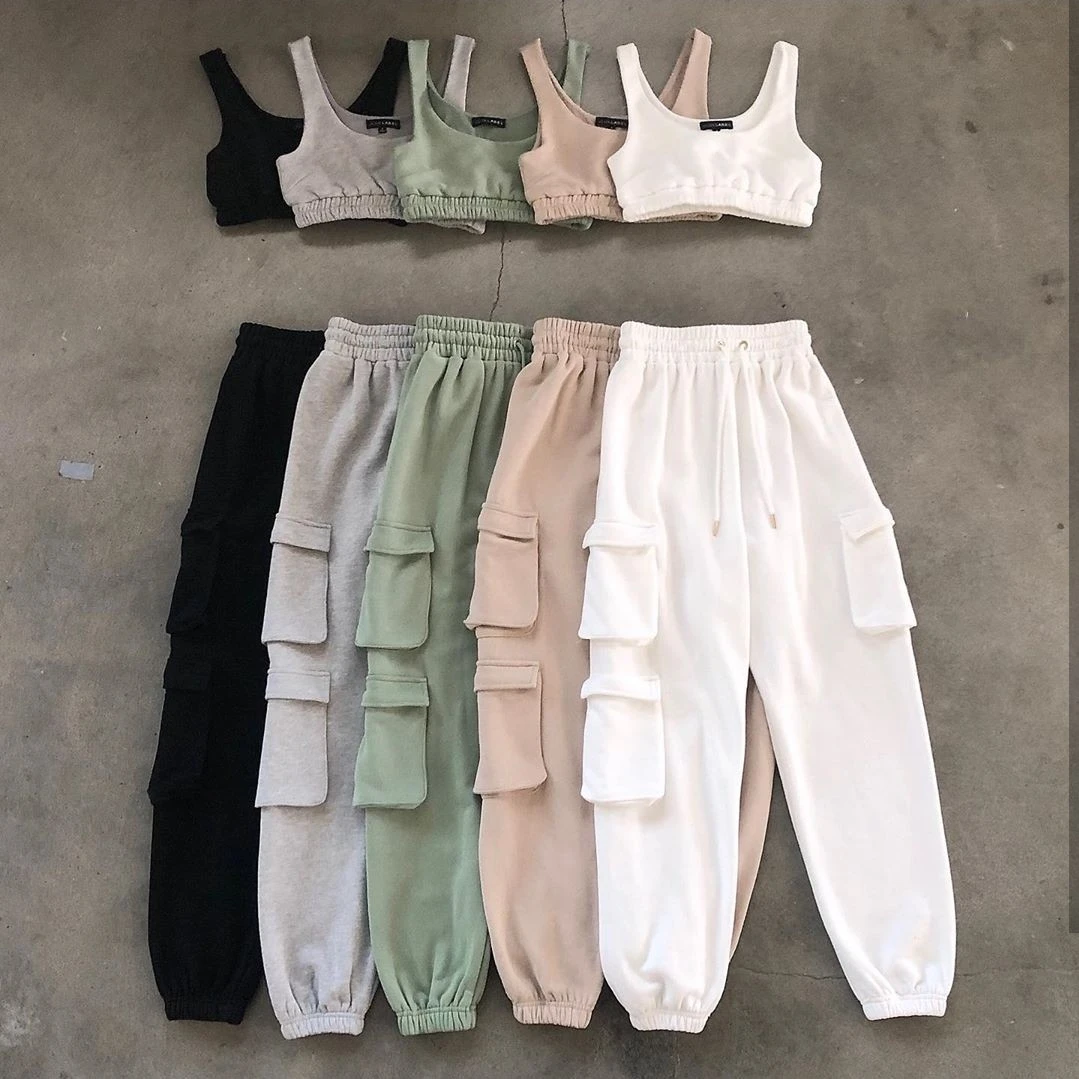 Women Two Piece Set Suits Outdoor Tracksuit Outfits Autumn Fashion Pure Color Yoga Crop Top and Sweatpants Sports Sets Everyday Wear