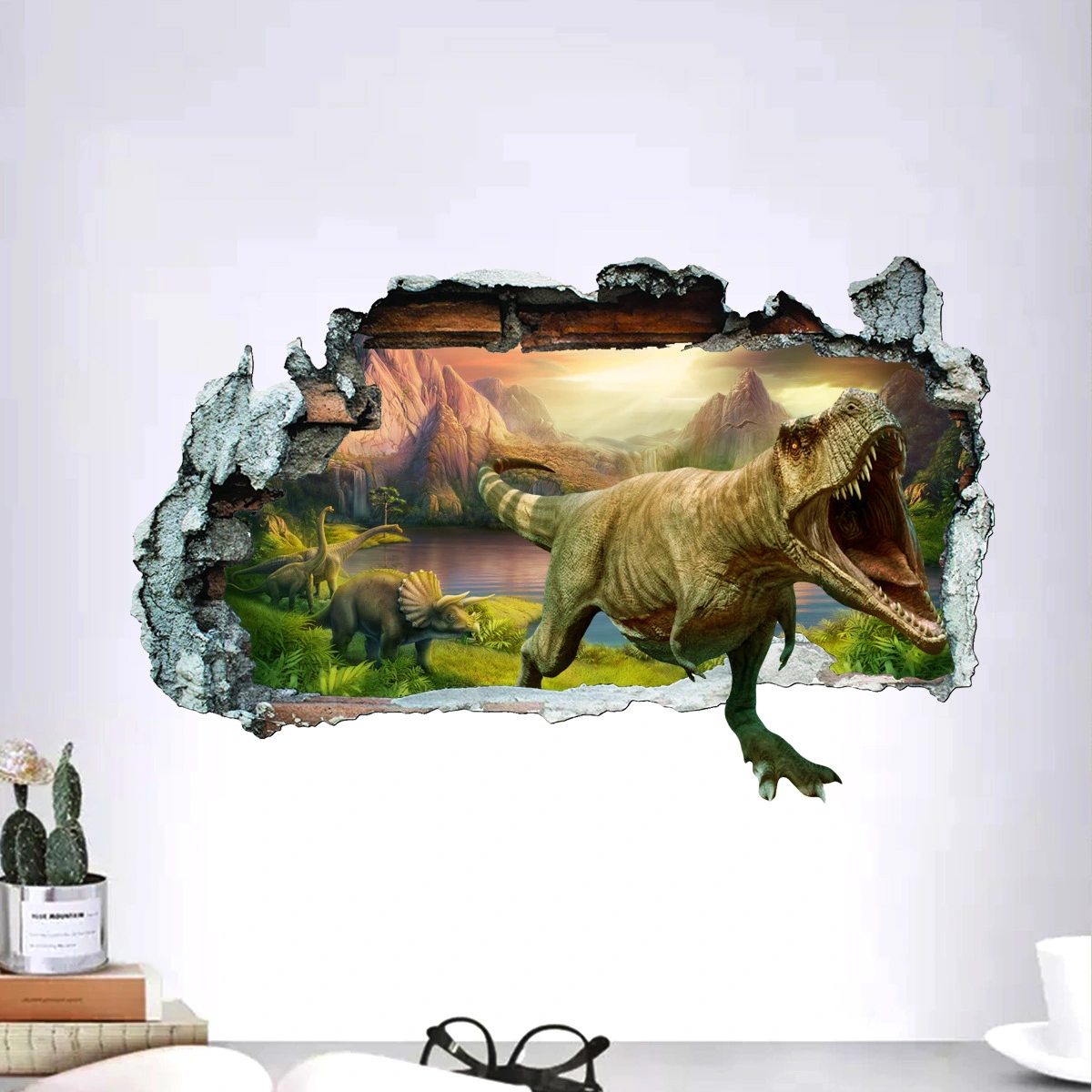 3D Broken Wall Dinosaur Living Room Bedroom Background Wall
