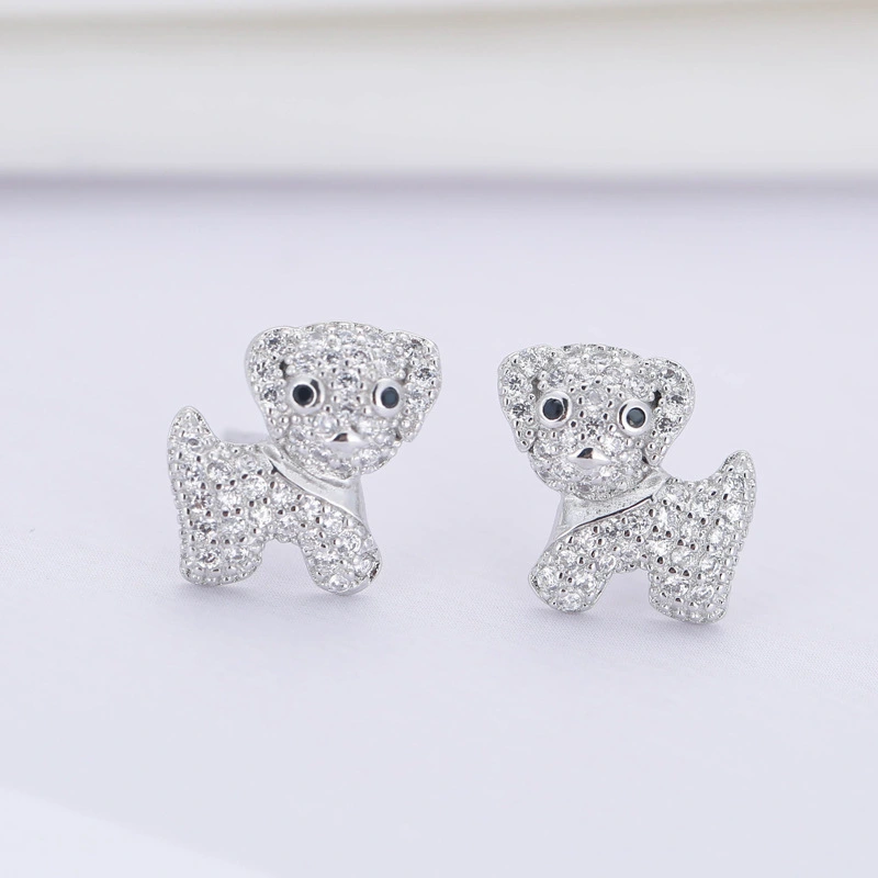 Women's Temperament Cute Dog Shape Diamond Stud Earrings