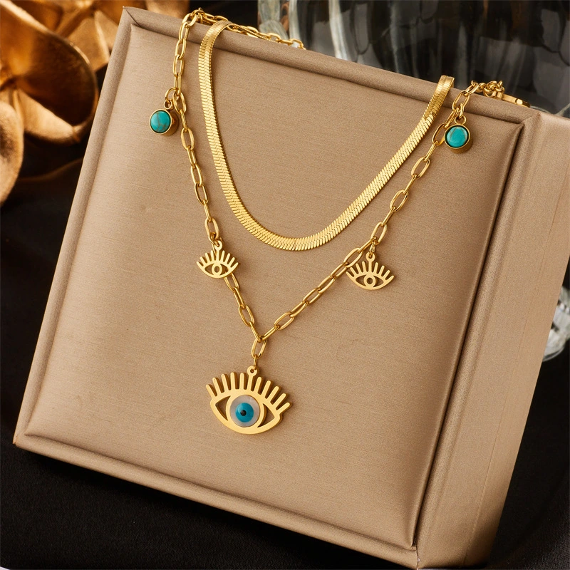 Women's Fashion Niche Simple Devil Eyes Turquoise Pendant Necklace