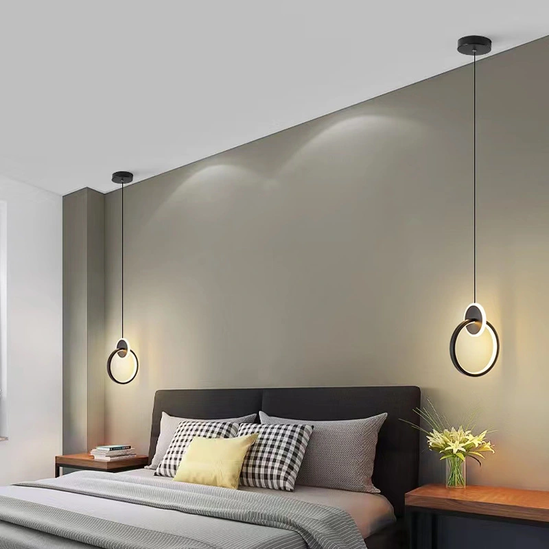 Modern Simple Bedroom Nordic Bed Lamp LED Double Ring Small Chandelier