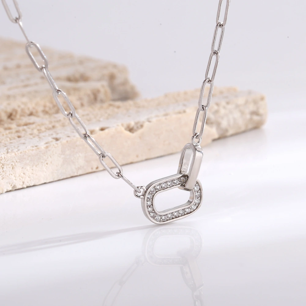 Diamond Pendant Double Ring Necklace Female