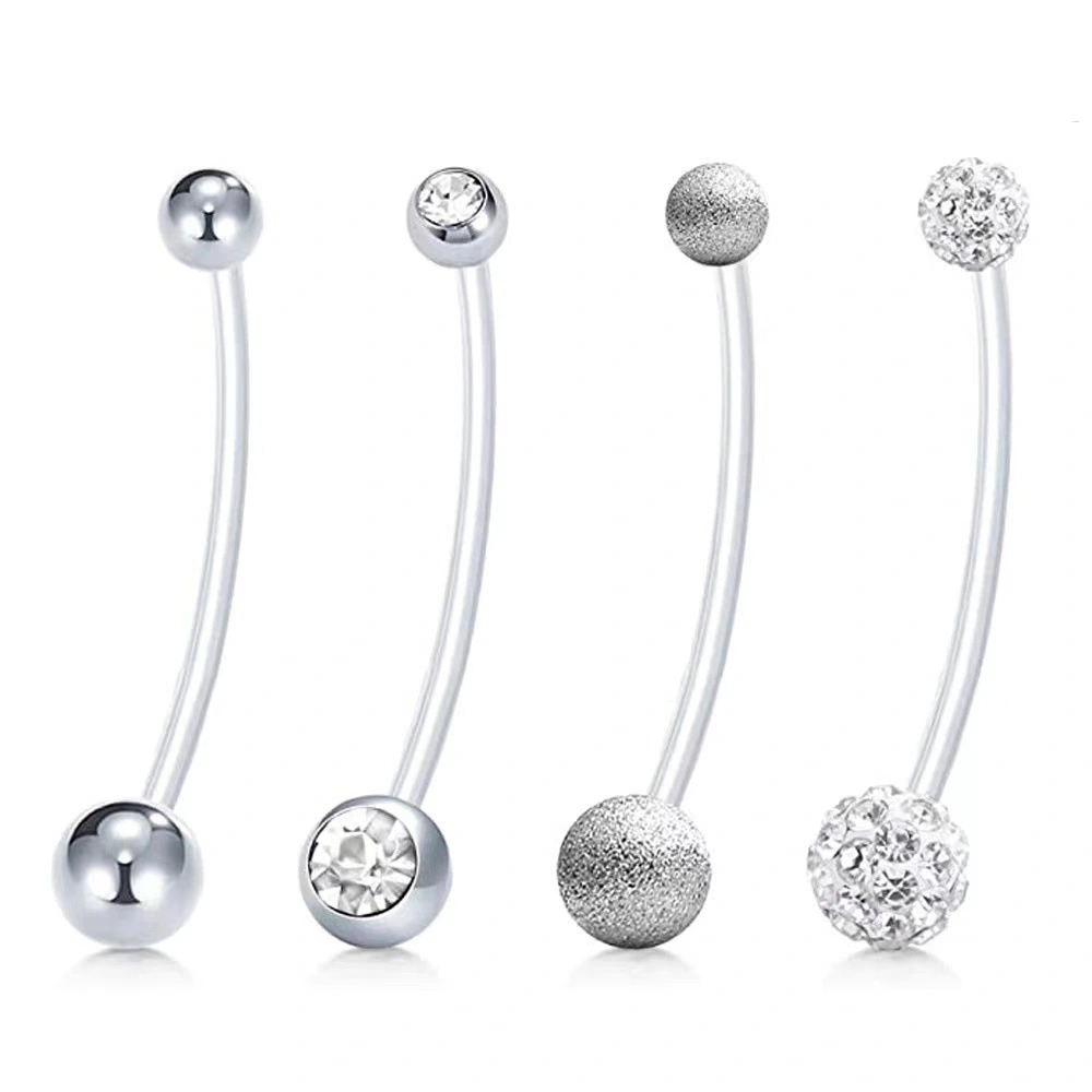 Shambhala Rhinestone Ball Stainless Steel Diamond-embedded Frosted Soft Rod UV Transparent Pregnant Women Navel Stud