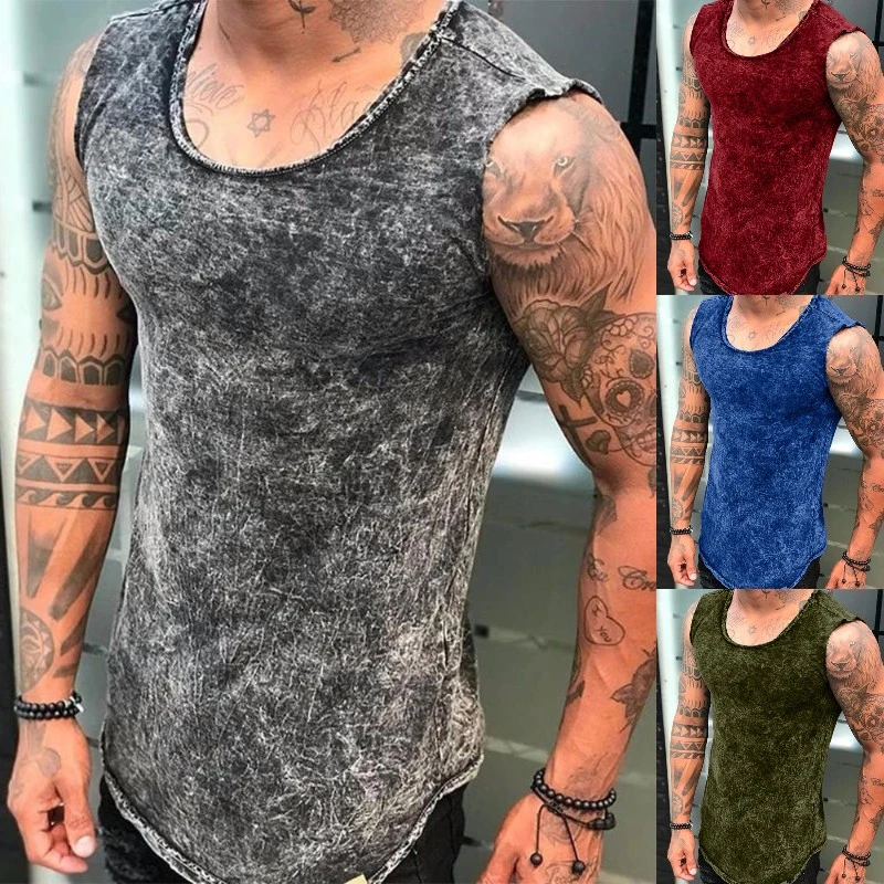 Summer Fashion Man's Printed Tank Top Gym Sport Fitness Vest O Neck Tee Casual Fashion Sleeveless T Shirts Muscle Man Top