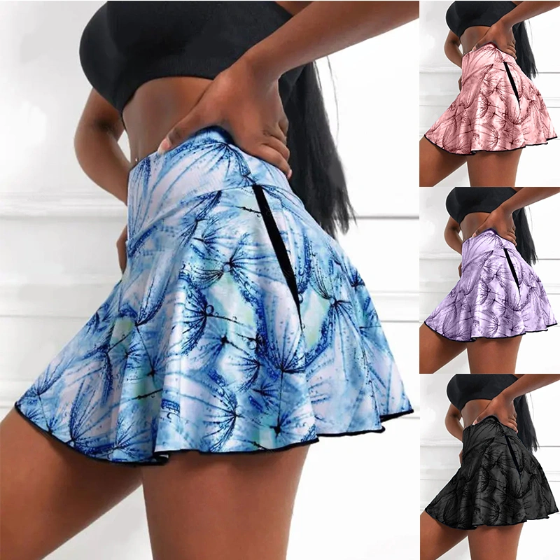 Women's Fashion High Wasit Print Skirts Ladies Fitness Tennic Skirts Workout Shorts