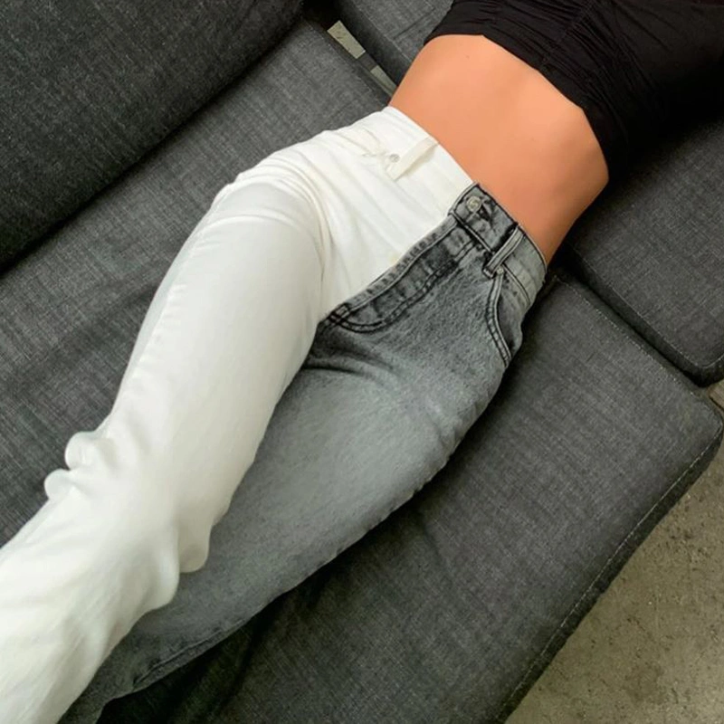 Women Fashion Patchwork Jeans Denim Trousers Ladies Casual Long Pants