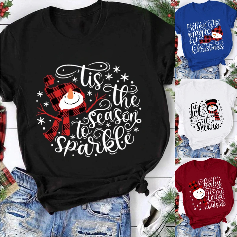 2020 New Xmas Women Fashion Short Sleeve Merry Christmas Print Top Family Cute Casual Festival T Shirt Plus Size