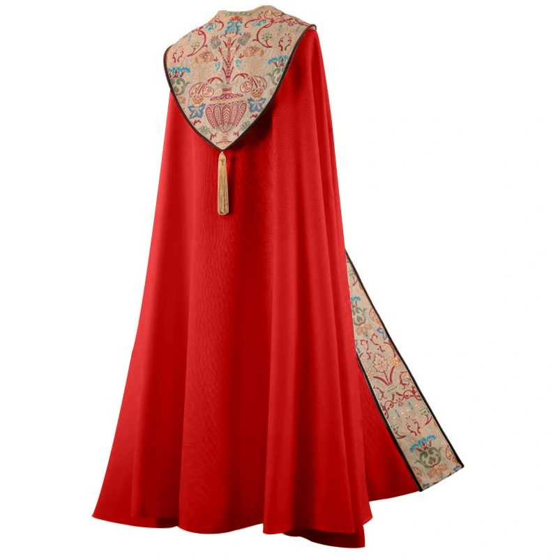 3 Colors Plus Size 5XL Priest Costume Celebrant Catholic Men Church Clergy Cape Fathers Chasuble Catholic Clergy Print Long Coat