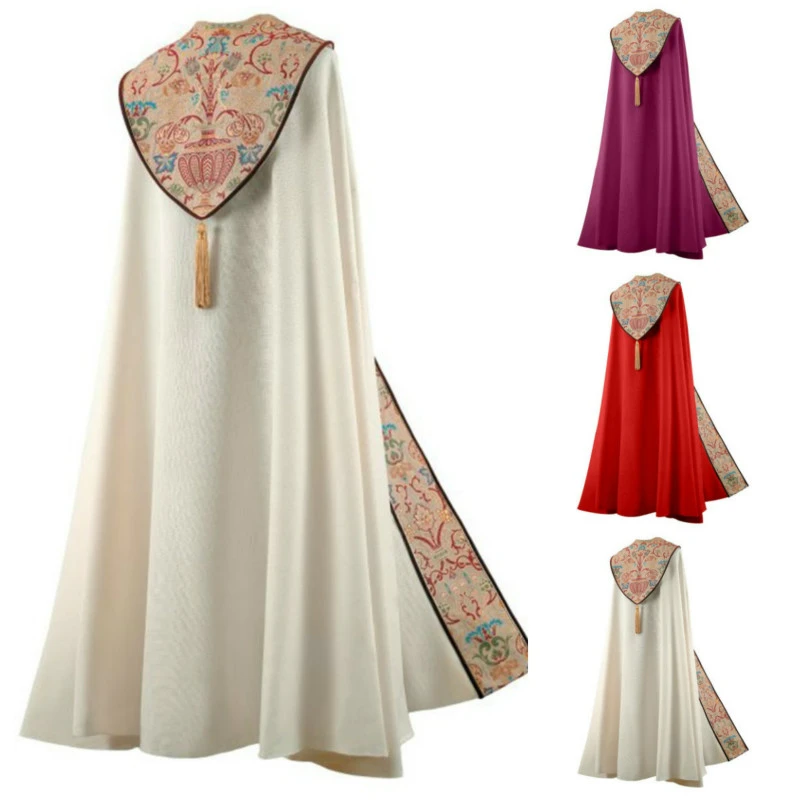 3 Colors Plus Size 5XL Priest Costume Celebrant Catholic Men Church Clergy Cape Fathers Chasuble Catholic Clergy Print Long Coat