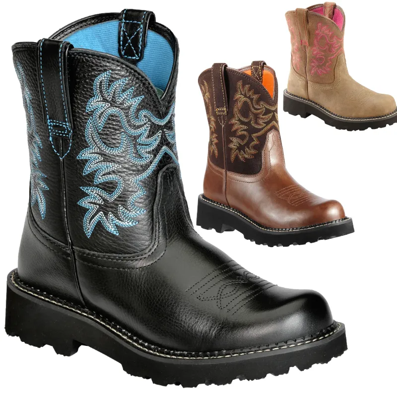 Women's Autumn and Winter Fashion Embroidery Low-top Short Boots Cute Round Head Boots Cowboy Boots Western Boots